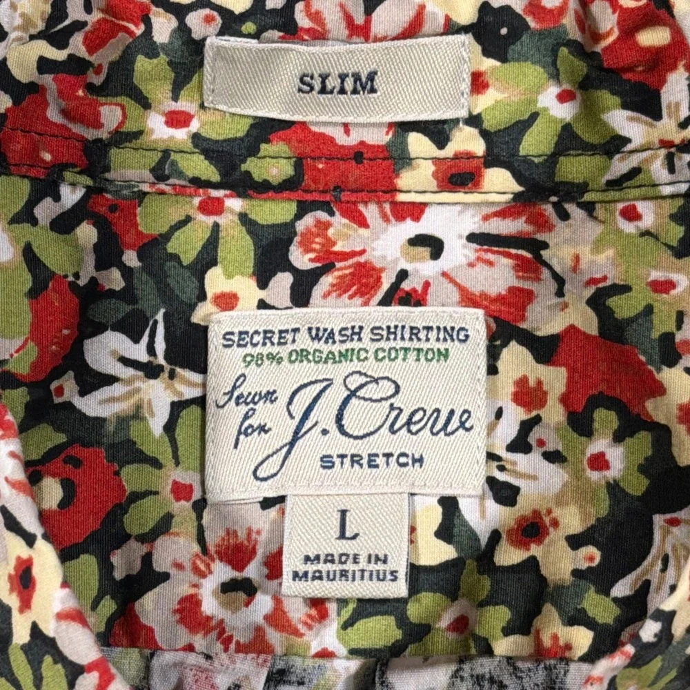 J. Crew Secret Wash Shirt Mens Large Multicolor Slim Floral Organic Cotton L/S